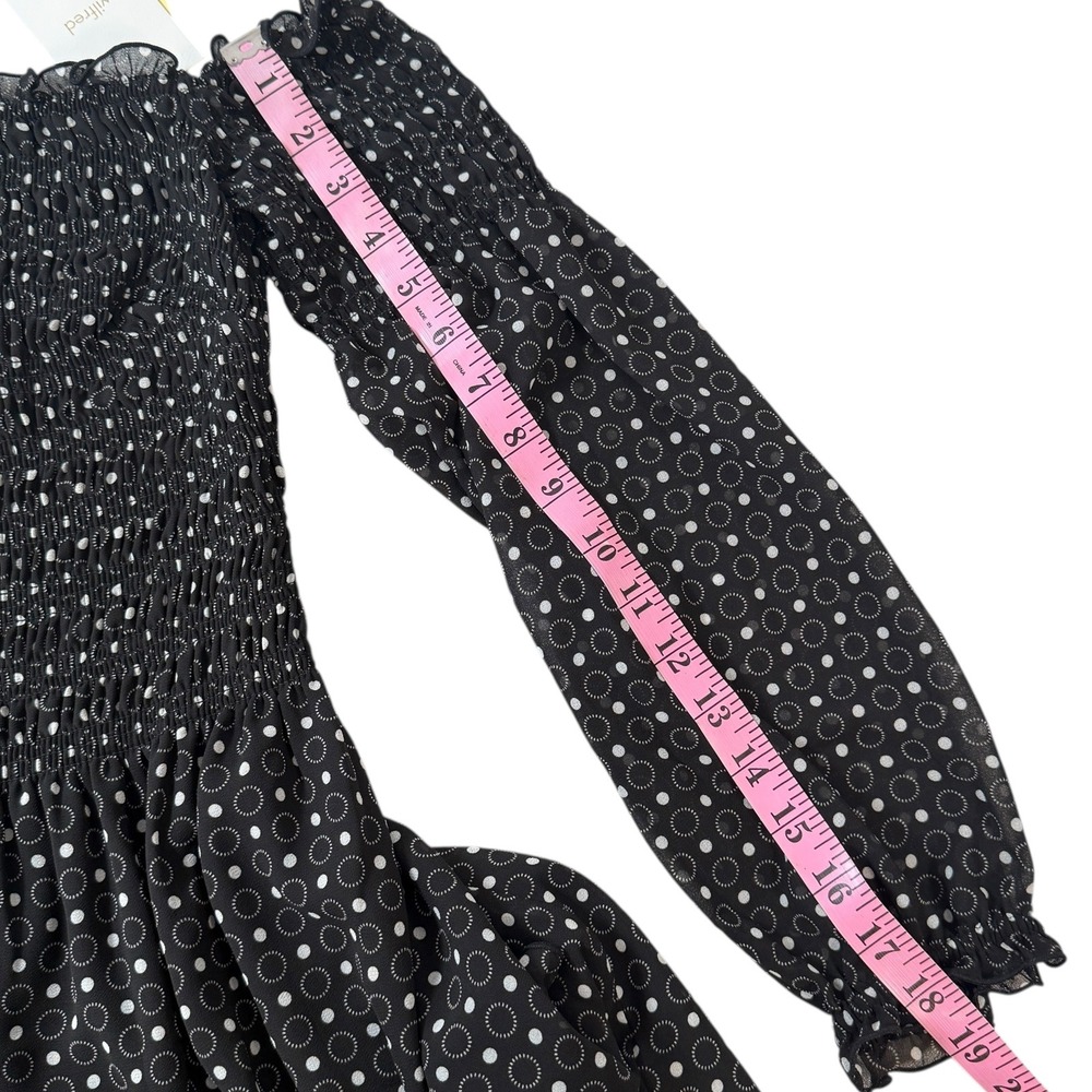 Wilfred Margaret Chiffon off the shoulder Midi Dress Black White Polka Dot XS - Picture 6 of 10